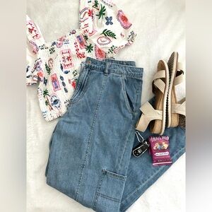 Future Collective Blue Boot Cut Cargo Women's Jeans